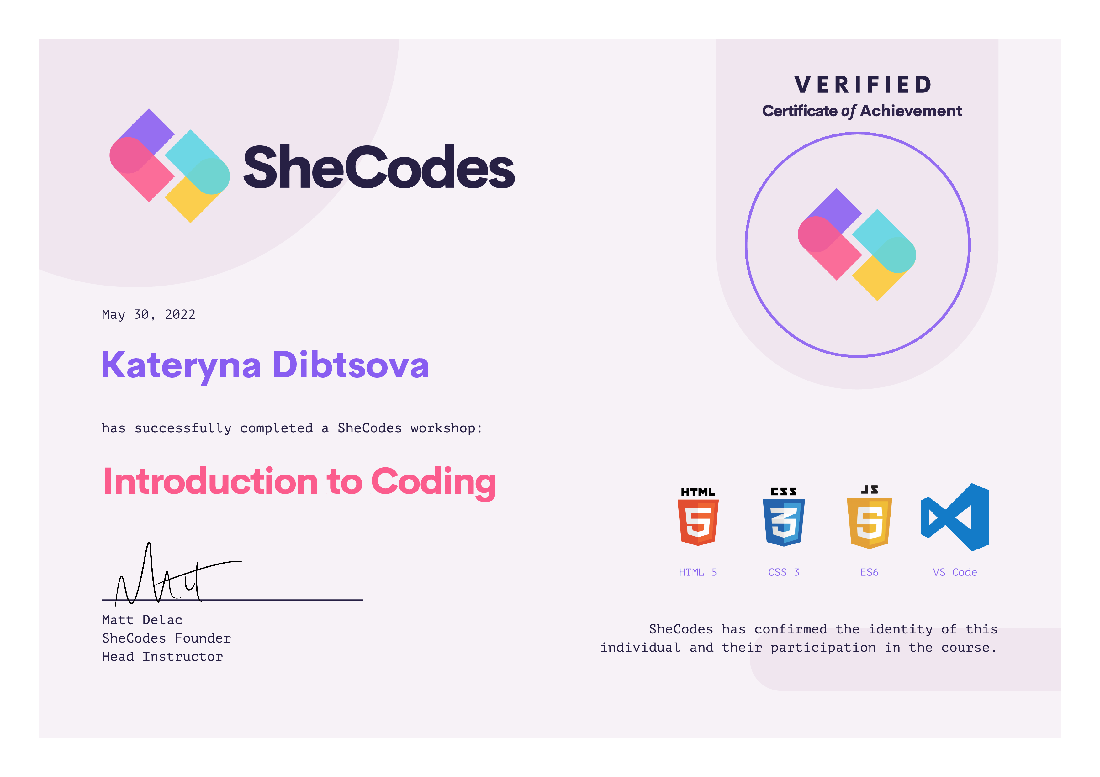 Introduction to Coding Certificate